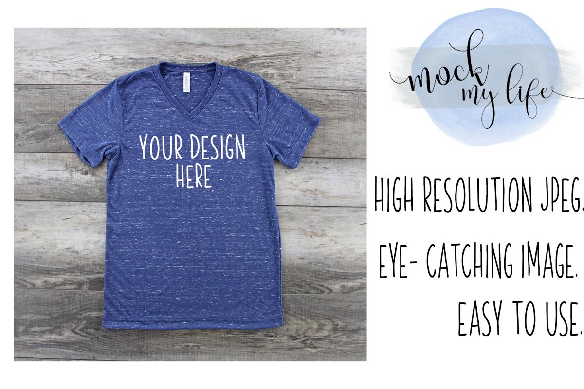 Bella Canvas Mockup / Plain Shirt Mock up / Navy Marble example image 1