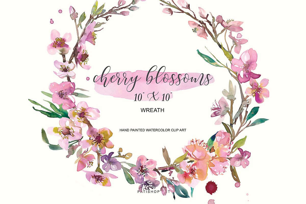 Hand Painted Watercolor Cherry Blossoms Clipart example image 1