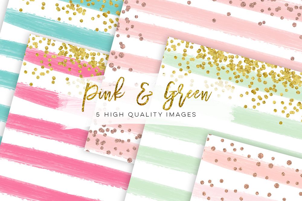 watercolor digital paper pink and green, paper mix watercolor digital paper, Dreamy rose gold digital paper Watercolor, stripe digital paper example image 1