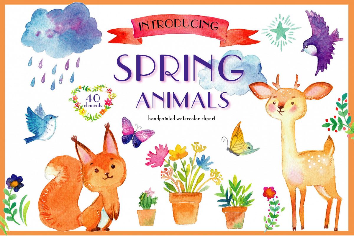 Spring animals. Deers, birds, bear, squirrel etc example image 1