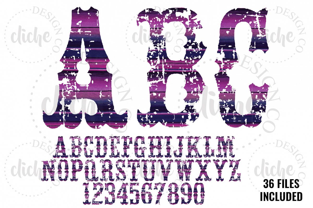 Grunge Serape Alphabet Sublimation Set example image 1