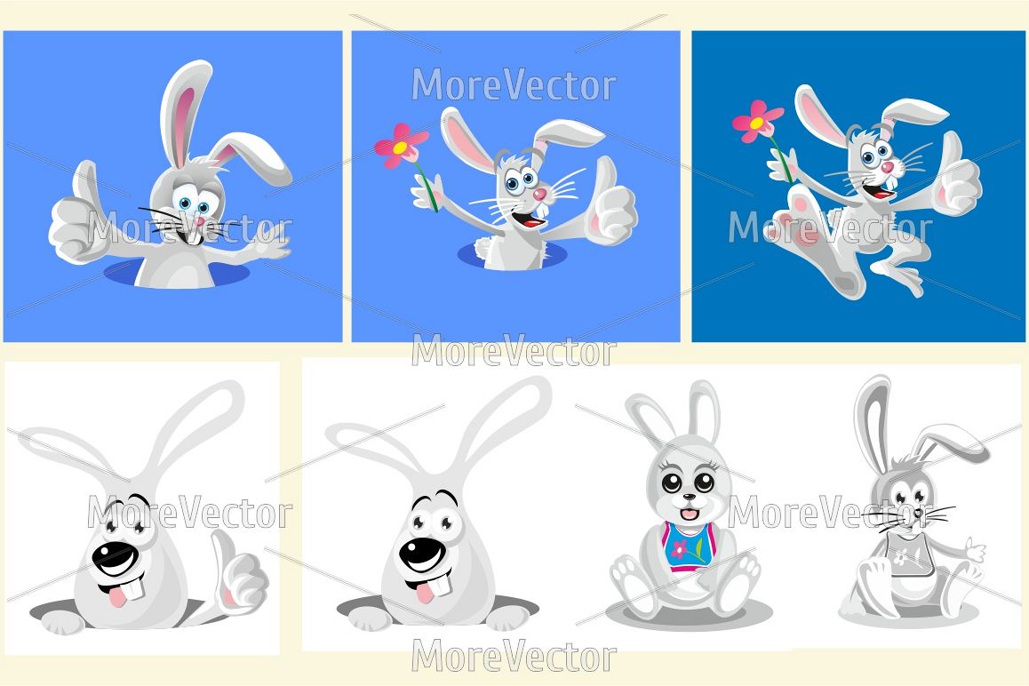 Happy white easter bunny ears and face. example image 1