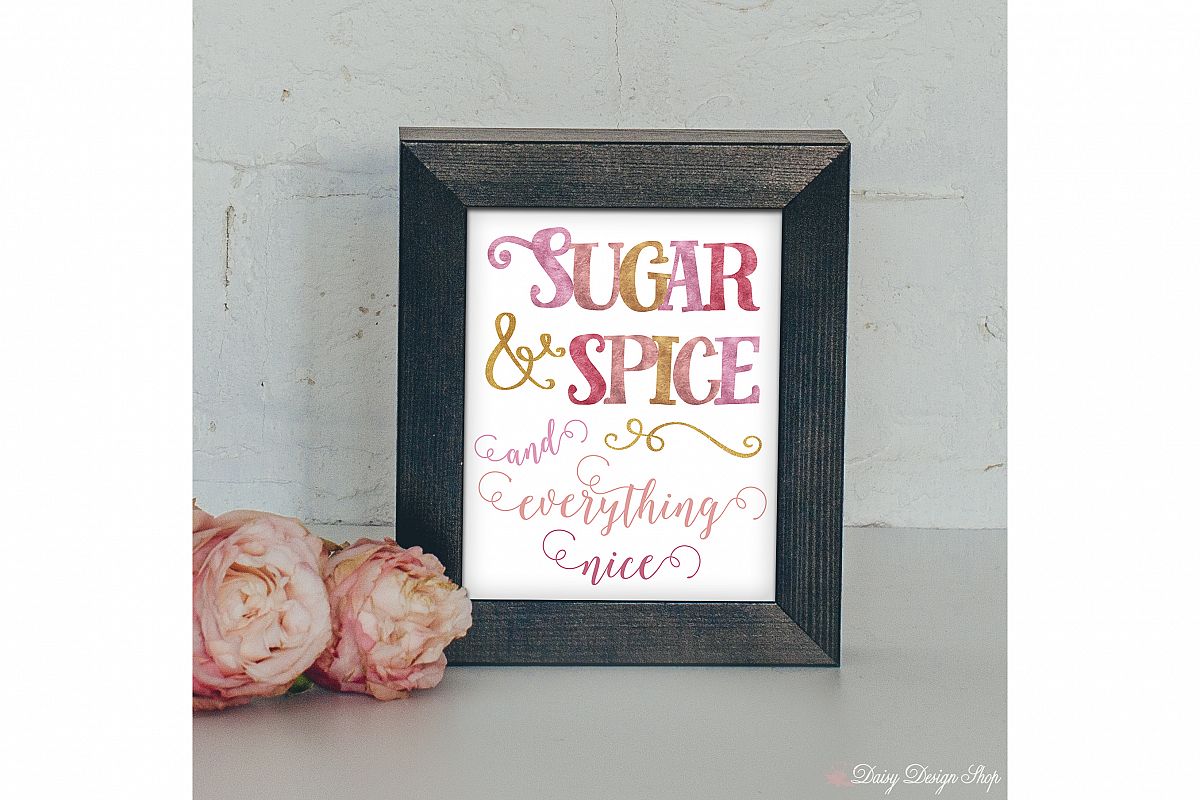 Art Print - Typography Sugar & Spice in Pink and Gold example image 1
