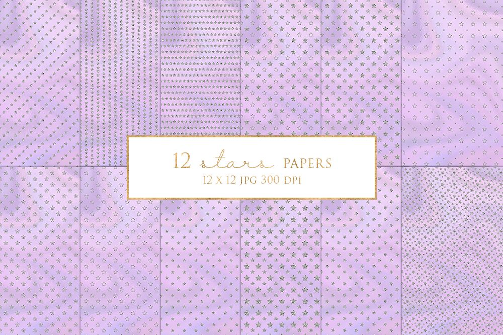 12 Silver Stars Digital Paper Pack example image 1