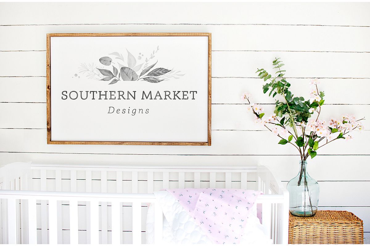 Nursery 24x36 Sign Mock Up Wood Frame Styled Photography example image 1