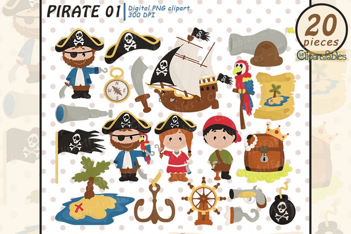 PIRATE clipart, Ahoy clip art, Cute pirate theme example image 1