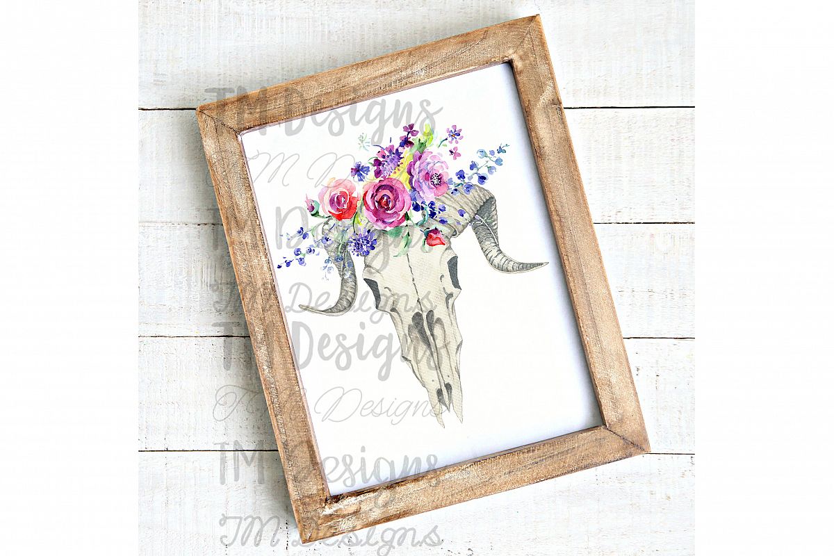 Floral Goat Skull Sublimation example image 1