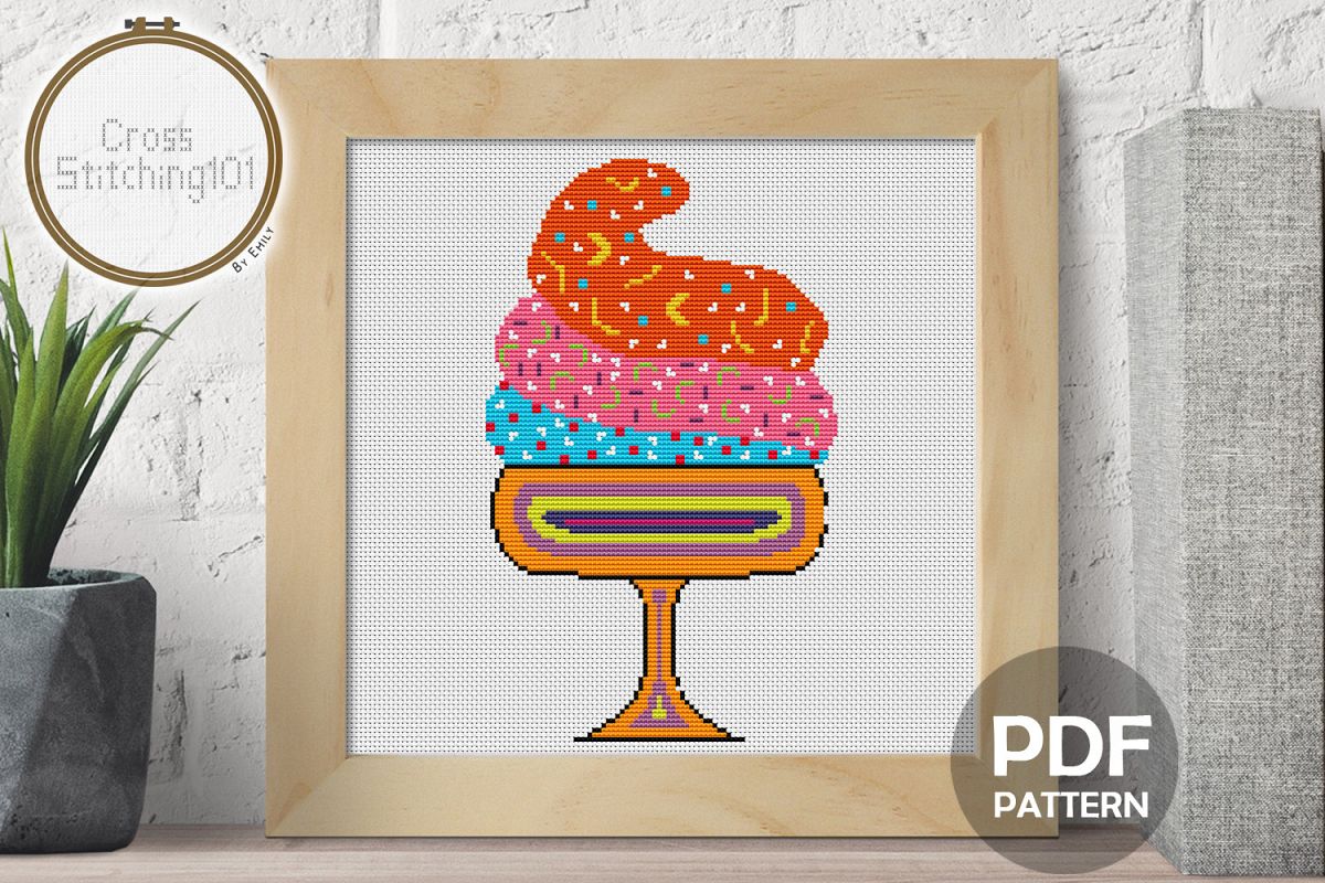 Cup Of Ice-Cream Cross Stitch Pattern - Instant Download PDF example image 1