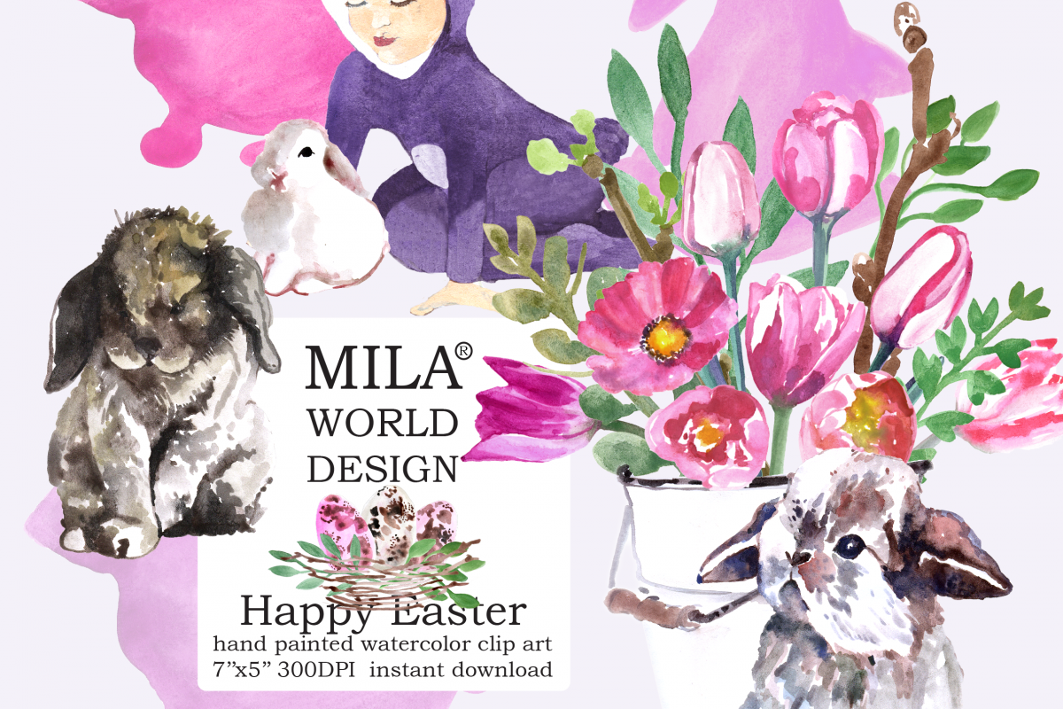 Easter Bunny and Pink tulips example image 1