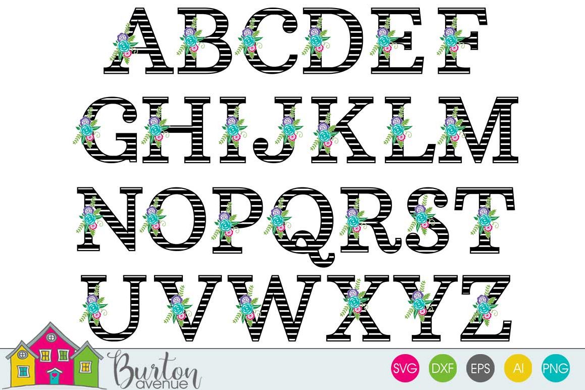 Download A-Z Striped Floral Letters SVG Bundle (335096) | SVGs ...