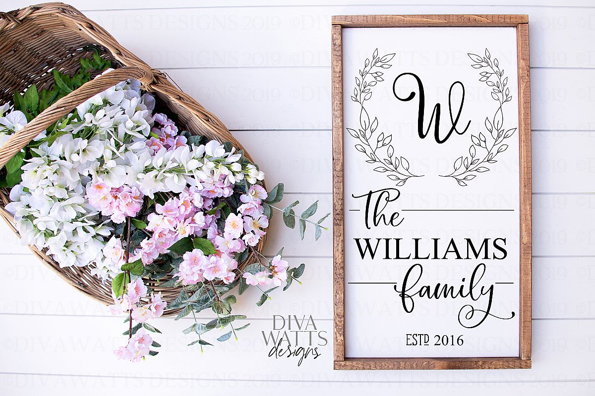 Download Monogram Wreath Family Last Name Farmhouse Sign SVG