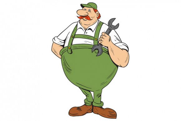 German Repairman Spanner Standing Cartoon example image 1