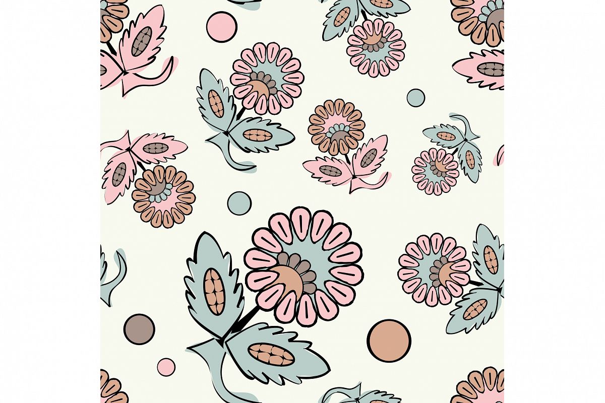 Ethnic boho seamless pattern with decorative flowers. Russian. Print. Cloth design, wallpaper. example image 1