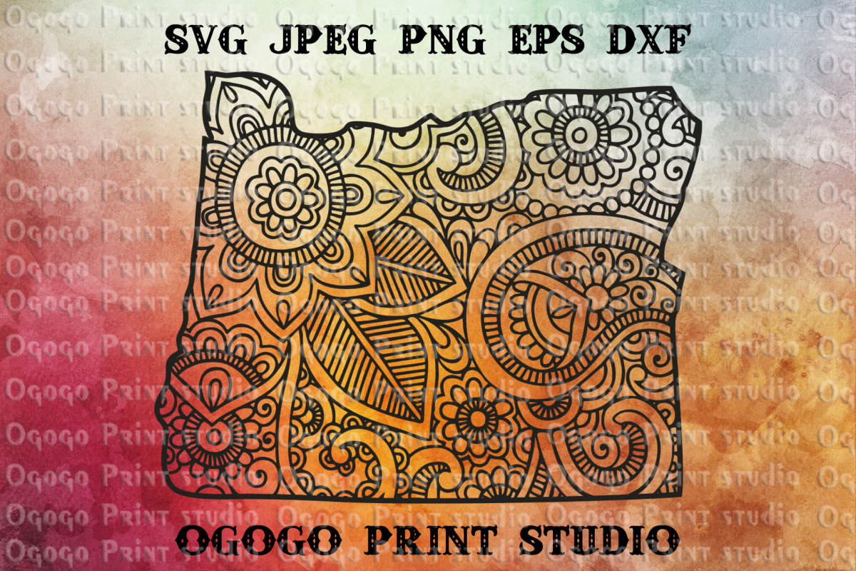 Oregon SVG, Map Zentangle SVG, Mandala svg, Travel svg example image 1