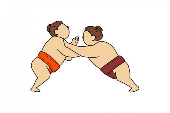 Rikishi Sumo Wrestler Pushing Side Mono Line example image 1