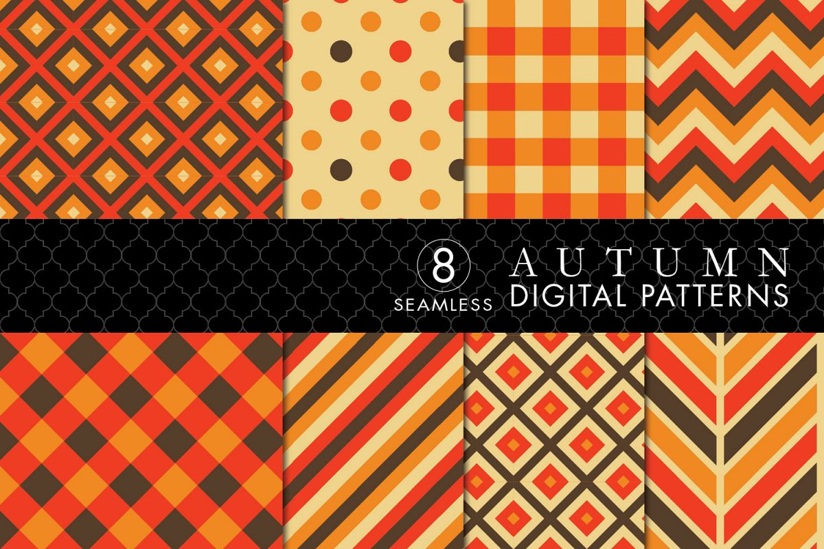 8 Seamless Autumn Patterns Set 2 example image 1