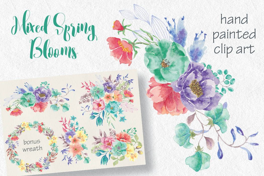 Set of watercolor sprays in spring blooms example image 1