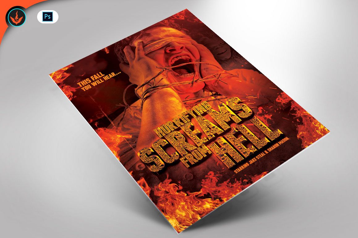 Screams from Hell Movie Poster ane Flyer Photoshop Template example image 1