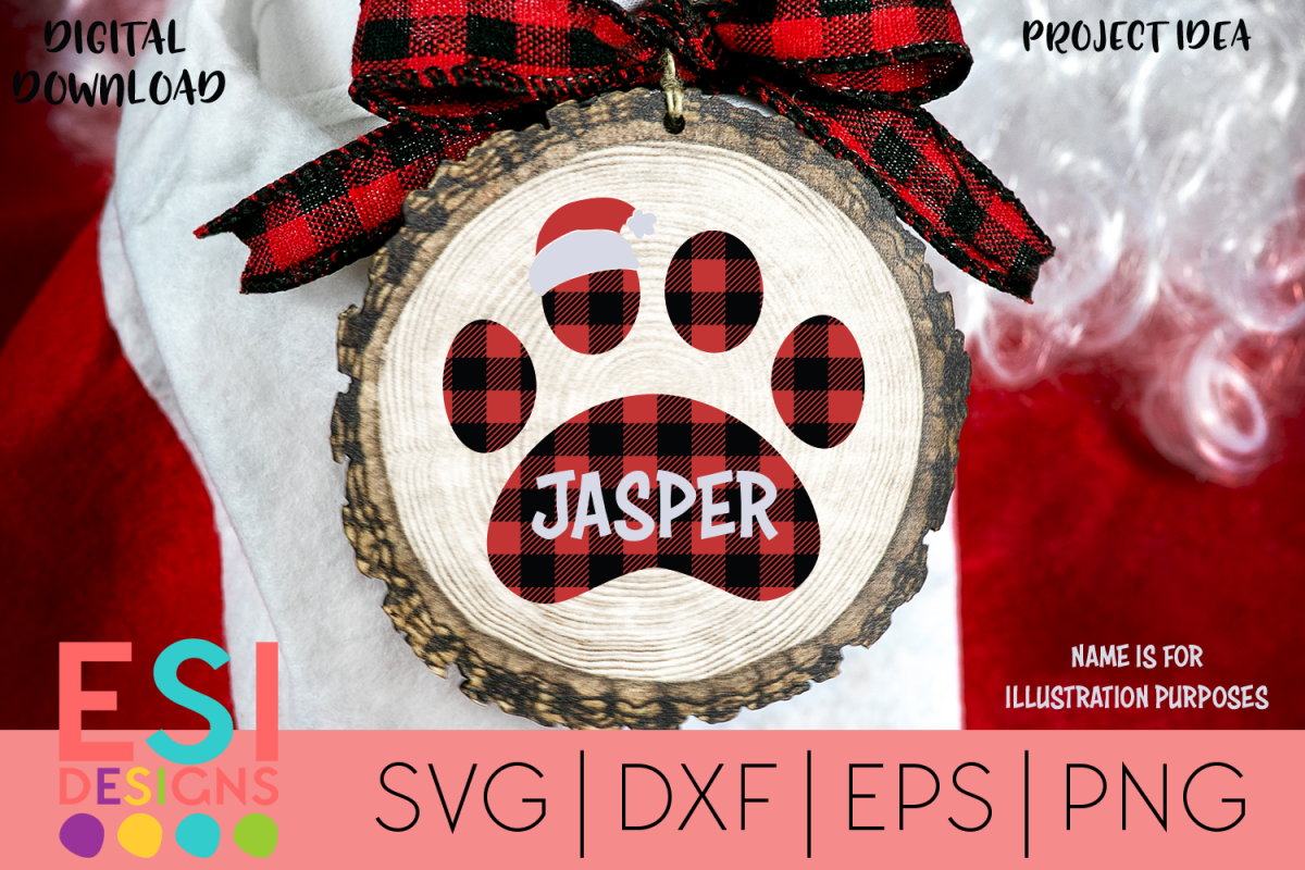 Christmas SVG |Buffalo Plaid Paw Print Santa Hat Design example image 1