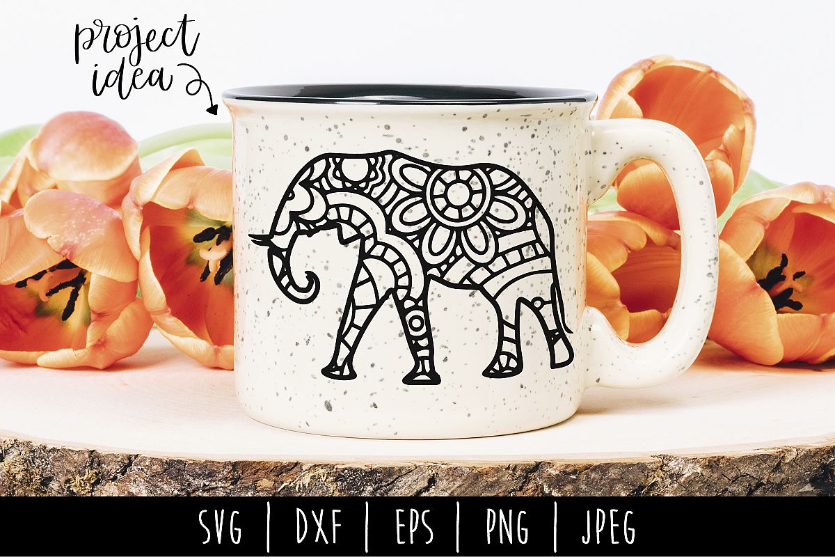 Elephant Mandala Zentangle SVG, DXF, EPS, PNG, JPEG example image 1