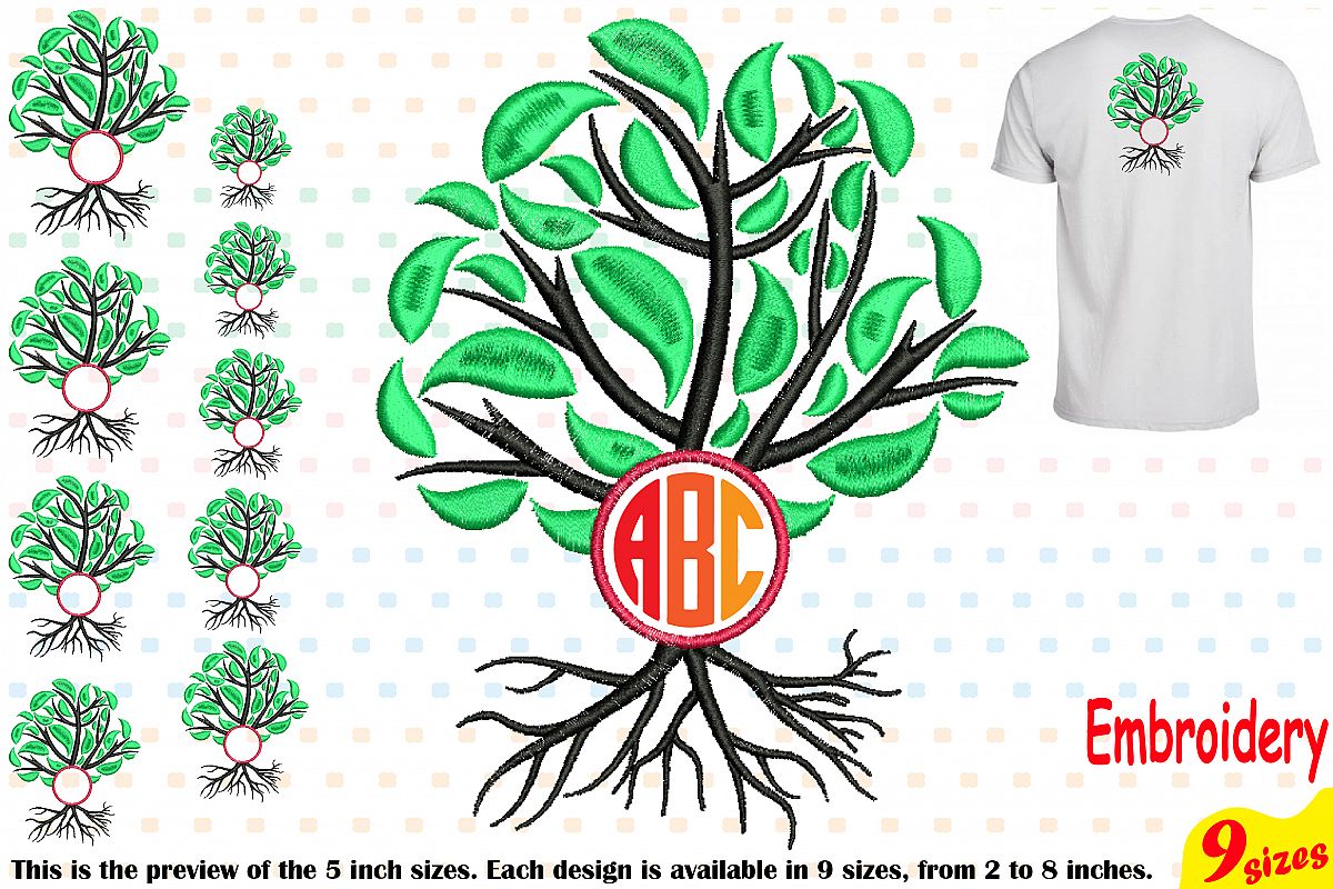 Family Tree Circle Embroidery Design Machine Instant Download Commercial Use digital Outline family love Frame Deep Roots Branches 206b example image 1