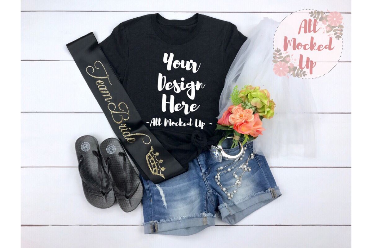Bella Canvas 3001 or 3413 Black Heather Wedding Mock Up 3/19 example image 1