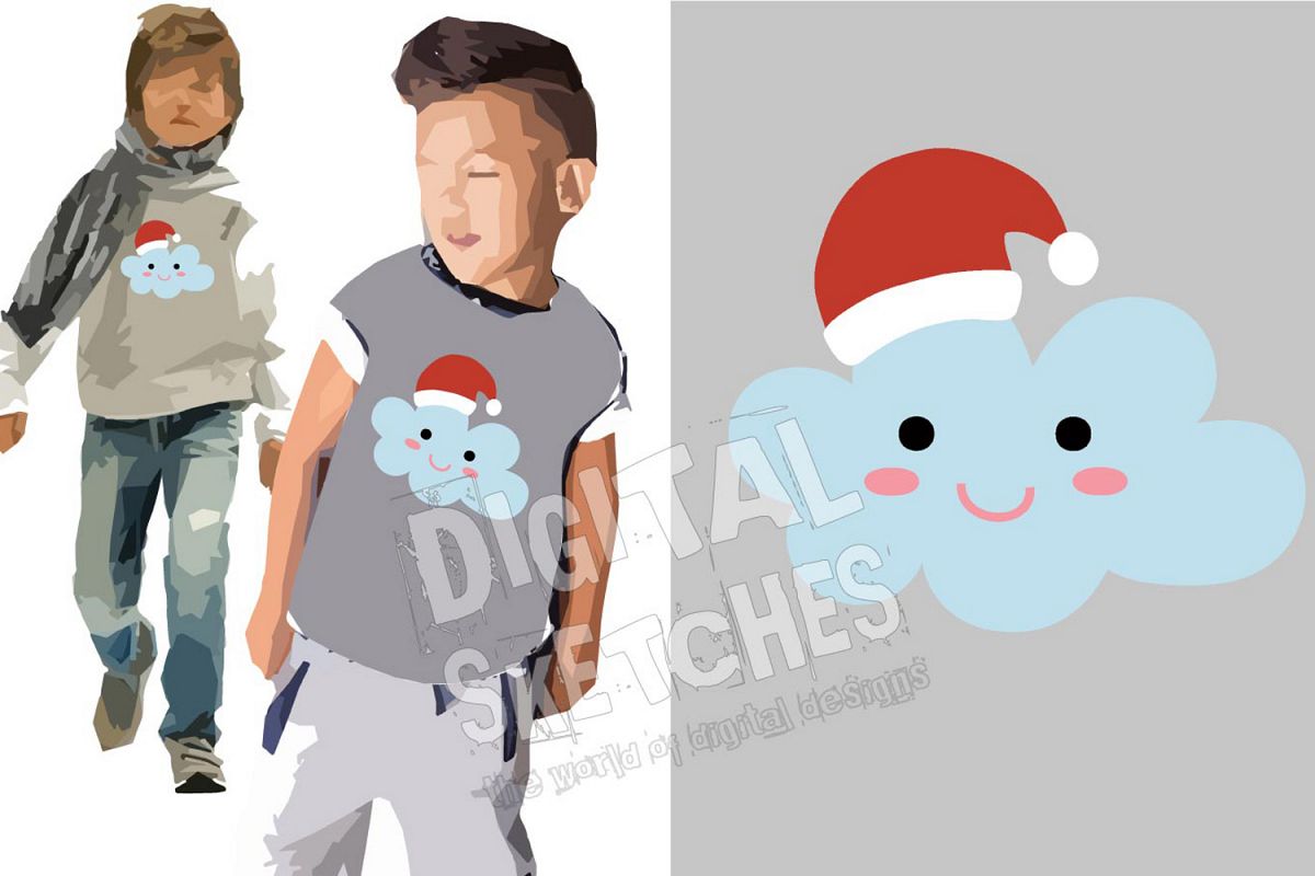 Santa Claus Cloud Snowflakes Cut File Vector Graphics example image 1