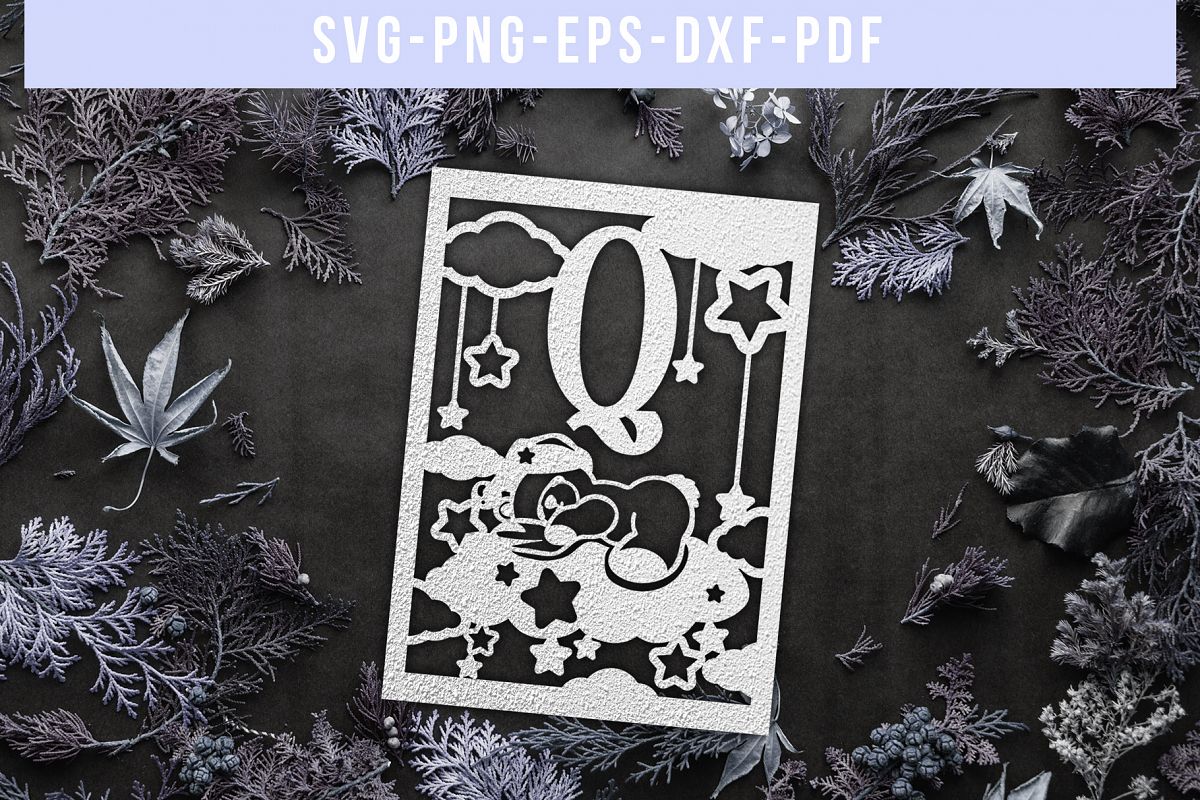 Nursery Q Monogram Papercut Template, Kids Room Decor, DXF example image 1