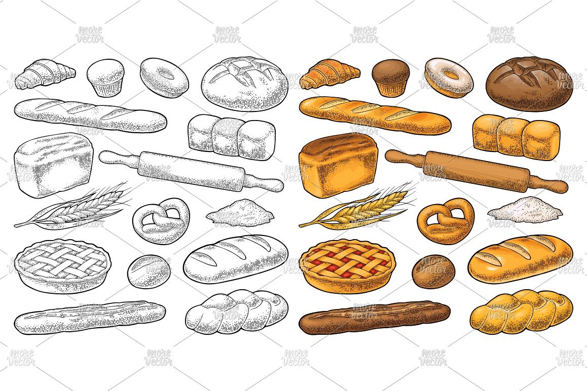 Set Bakery Vector Vintage Engraving