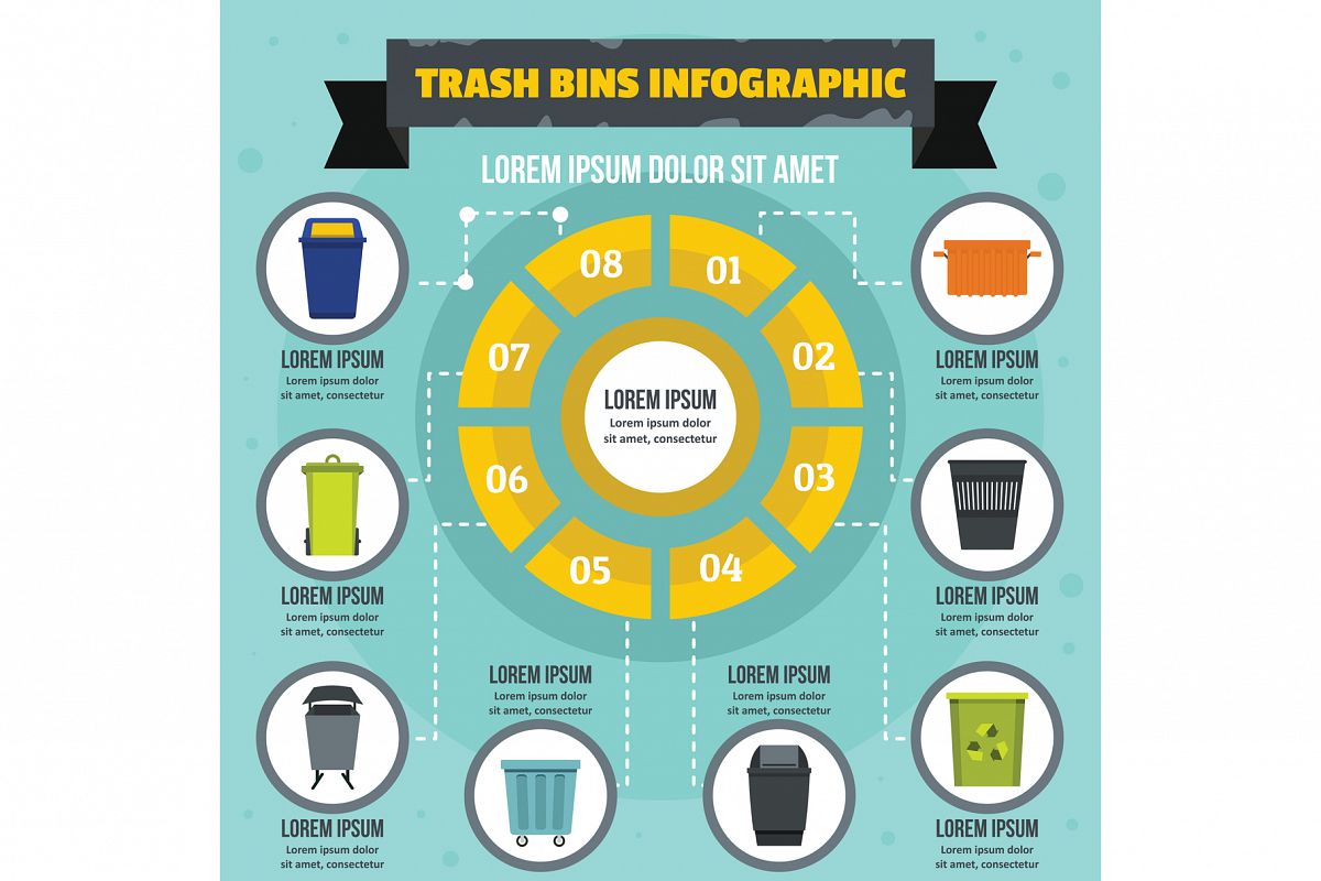 Trash bins infographic concept, flat style example image 1