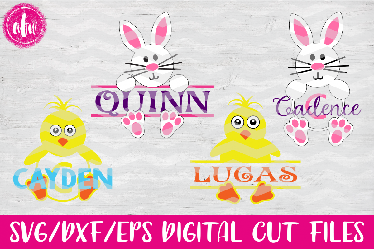 Split & Monogram Bunny & Chick - SVG, DXF, EPS Cut File example image 1