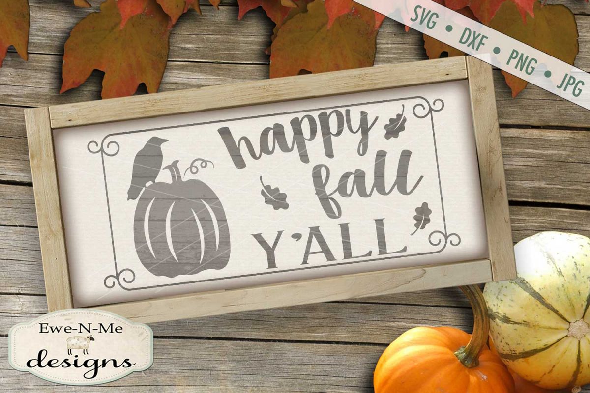 Happy Fall Y'all Crow Pumpkin SVG DXF Files example image 1