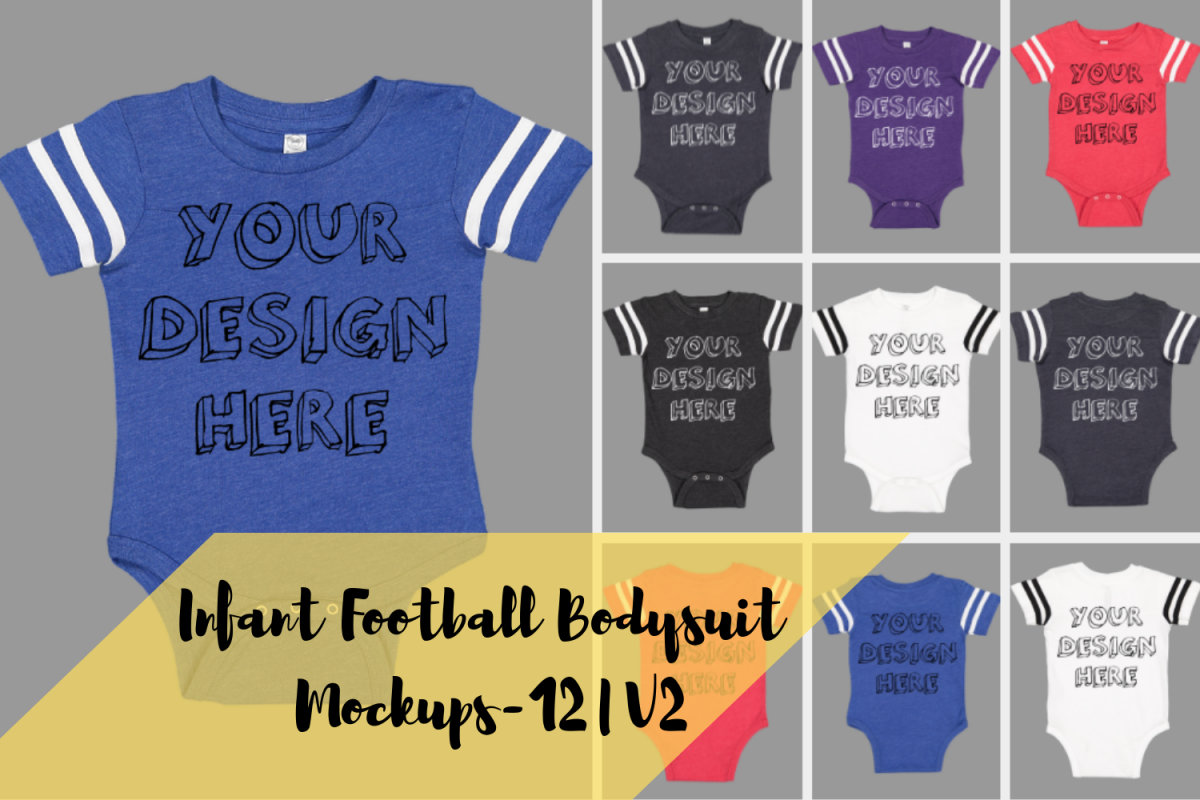 Infant Football Bodysuit Mockups - 12 |PNG|Front/Back - V2 example image 1