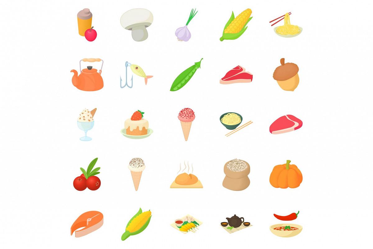 Vegetarian icons set, cartoon style example image 1