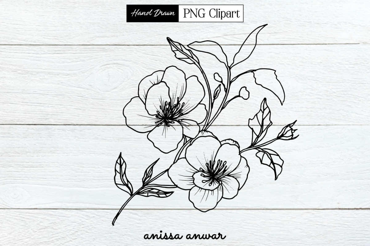 Flowers Bouquet Line Art, Png Clipart, Sublimation Printable example image 1