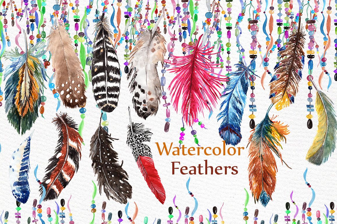 Watercolor feathers clip art example image 1