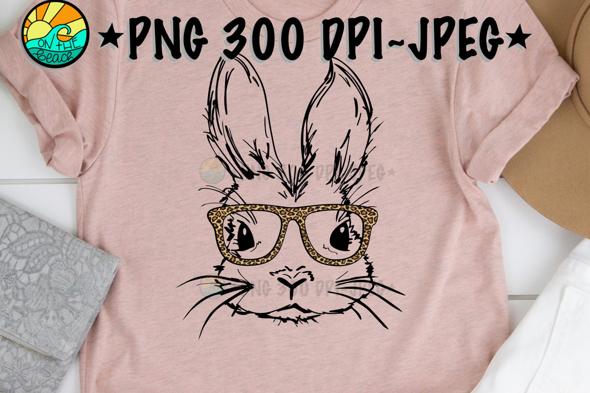 Bunny With Glasses Leopard - Easter - PNG for Sublimation example image 1