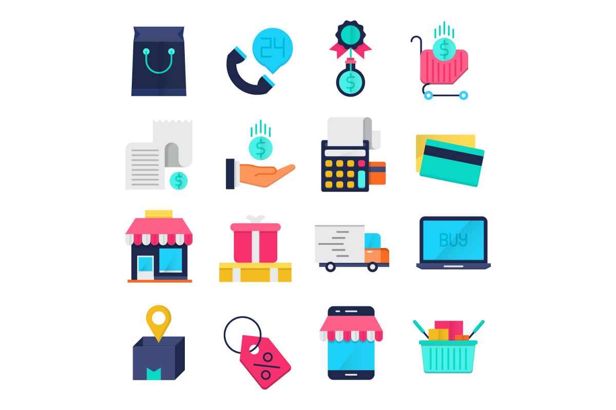 Commerce flat icons set example image 1