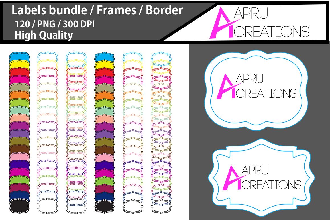 Label frames clip art design / label high quality 120 / frames / borders / high quality designs / hand drawn frames / commercial use example image 1