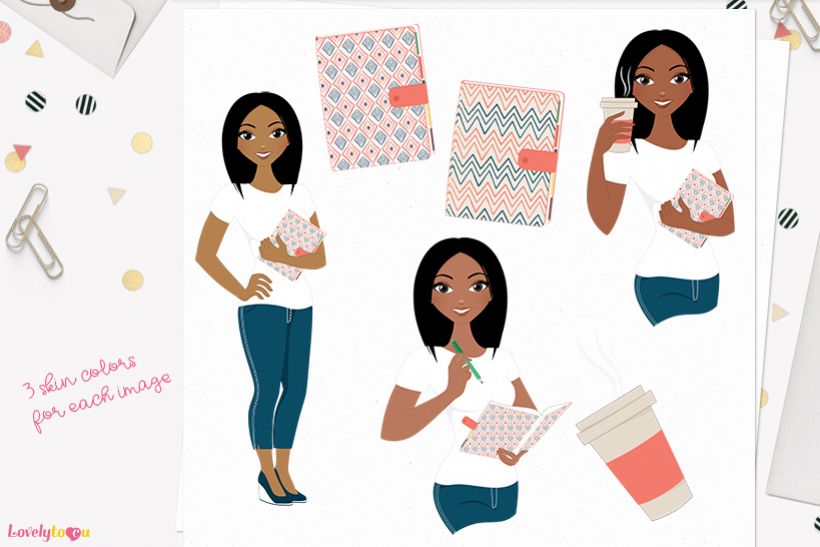 Woman planner character clip art L192 Layla example image 1
