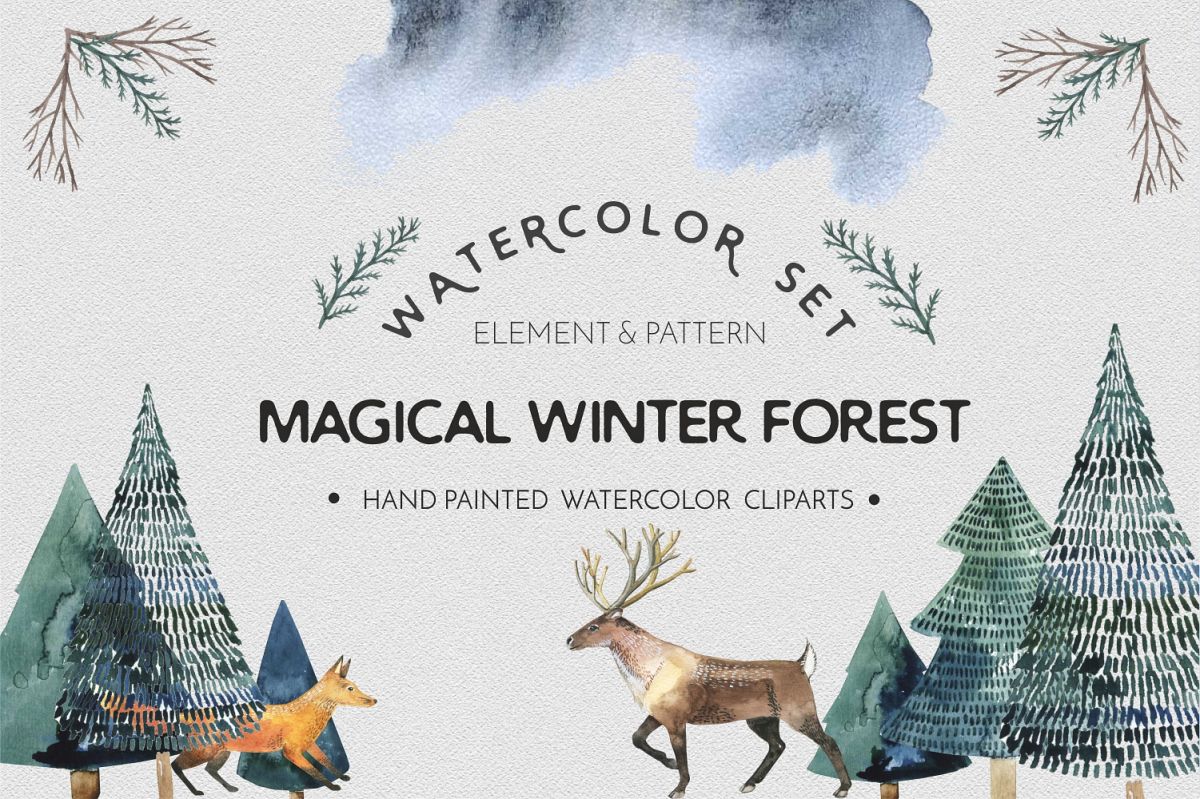 Watercolor animal forest - watercolor set example image 1