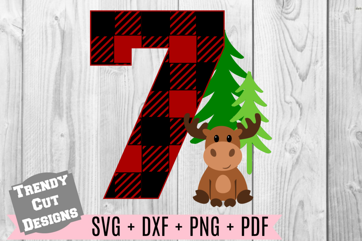 Seven Moose Buffalo Plaid Birthday Set SVG example image 1