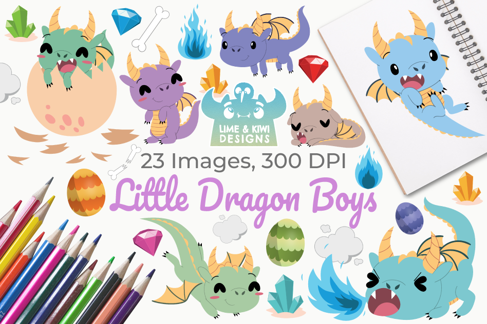 Little Dragon Boys Clipart, Instant Download Vector Art example image 1