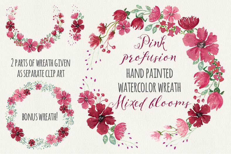 Watercolor floral wreath: Pink profusion example image 1