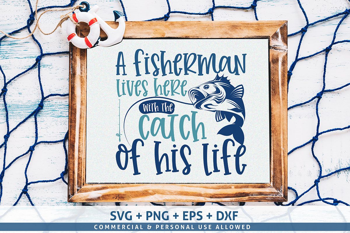A fisherman lives here with the catch SVG example image 1