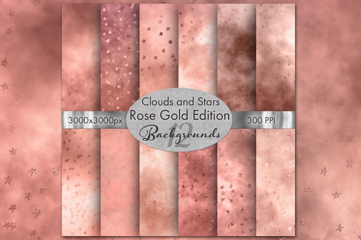 Clouds and Stars Rose Gold Edition Backgrounds - 12 Images example image 1
