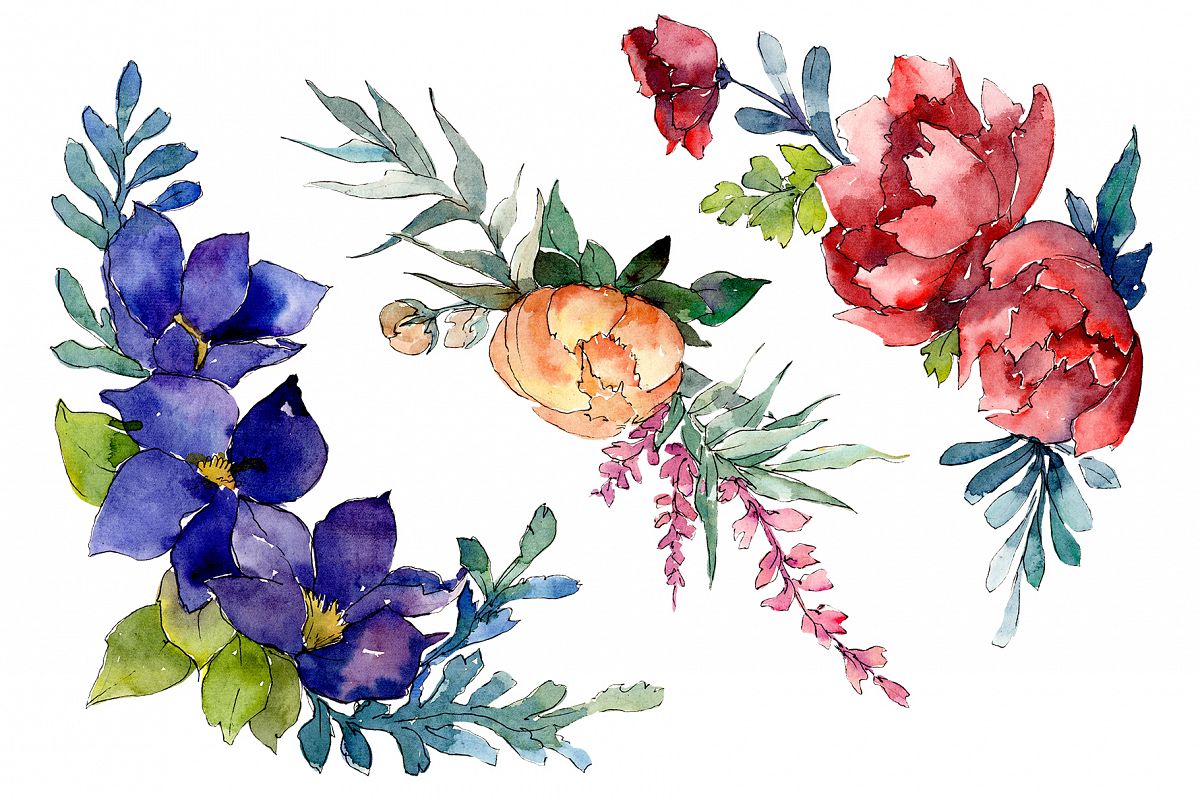Bouquet Sunny mood watercolor png example image 1