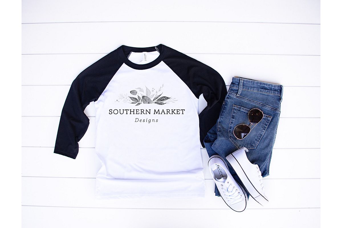 Bella Canvas 3200 Black Baseball Raglan Mock Up Stock Photo example image 1