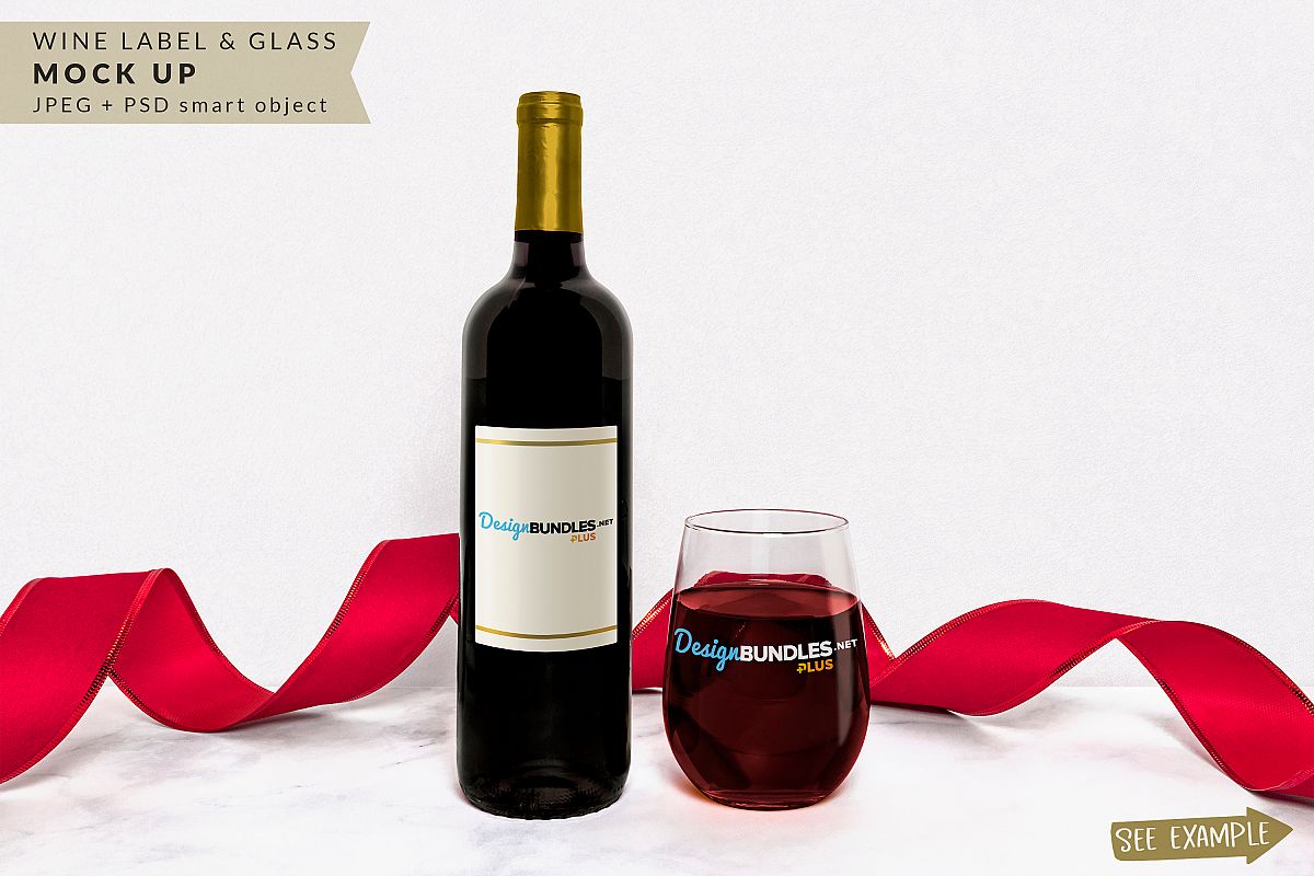 Wine Bottle Label & Wine Glass Mockup example image 1