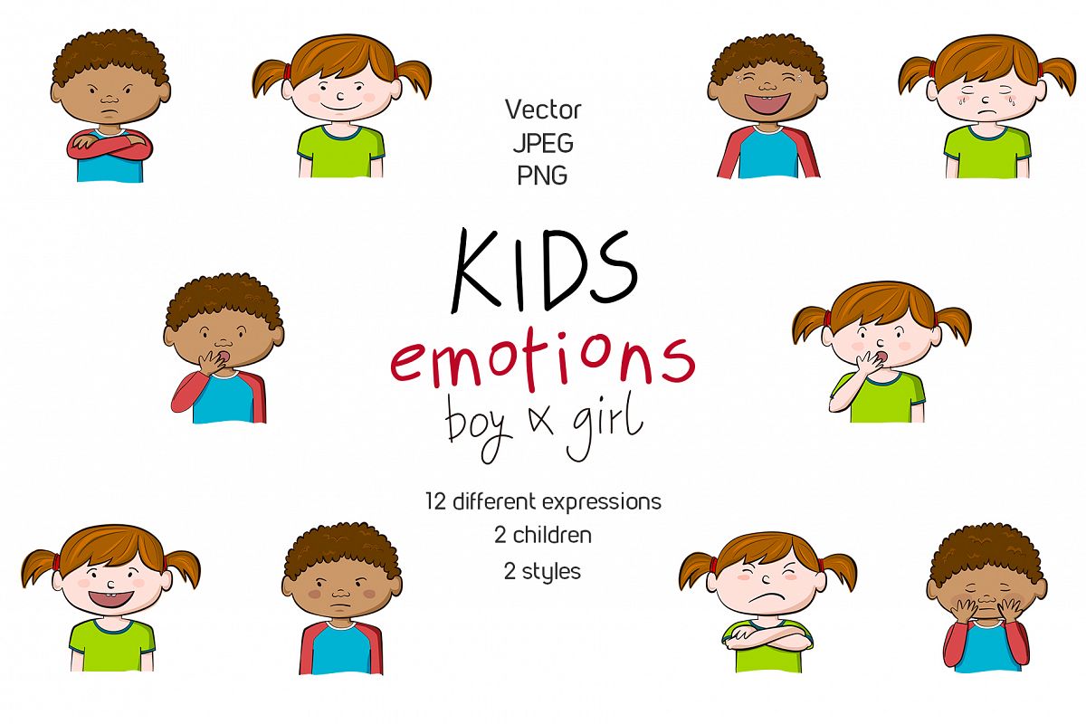 Kids emotions vector illustrations example image 1